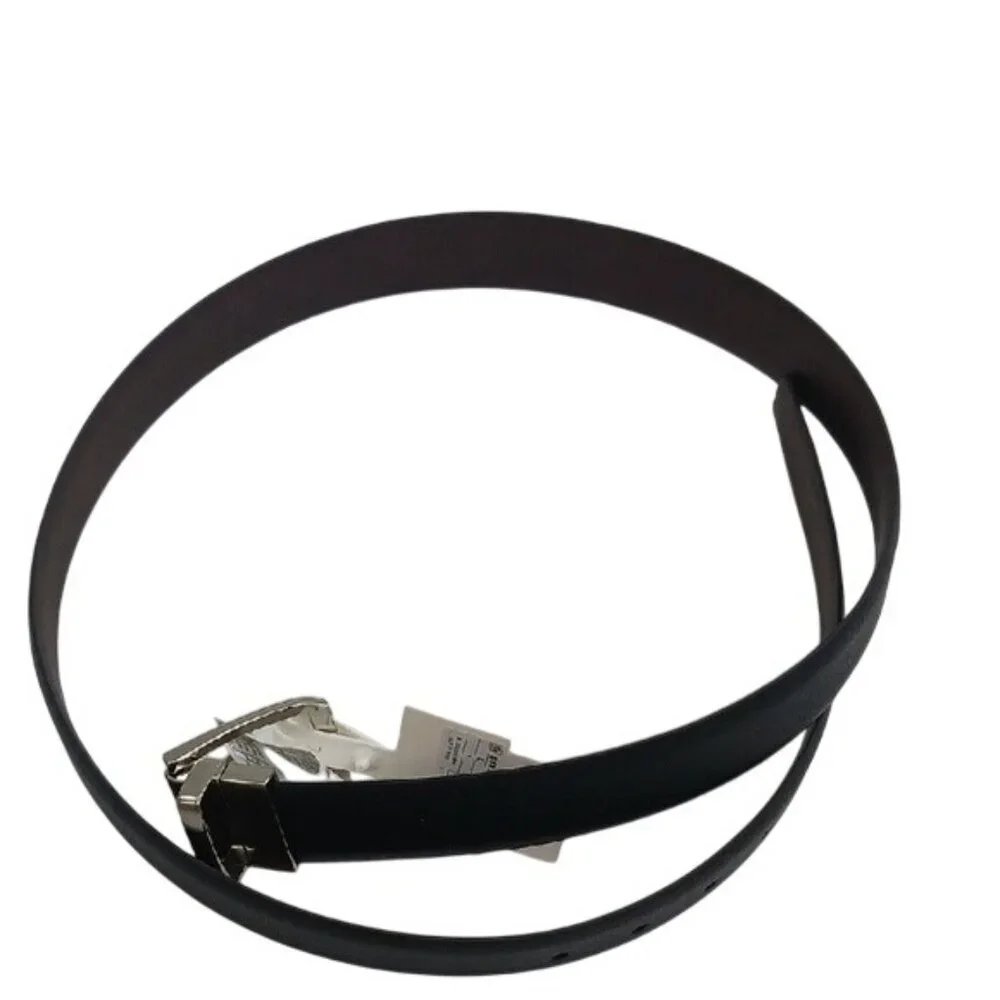 Goodfellow & Co Belt Black with Silver Buckle Faux Leather Reversible Mens Size